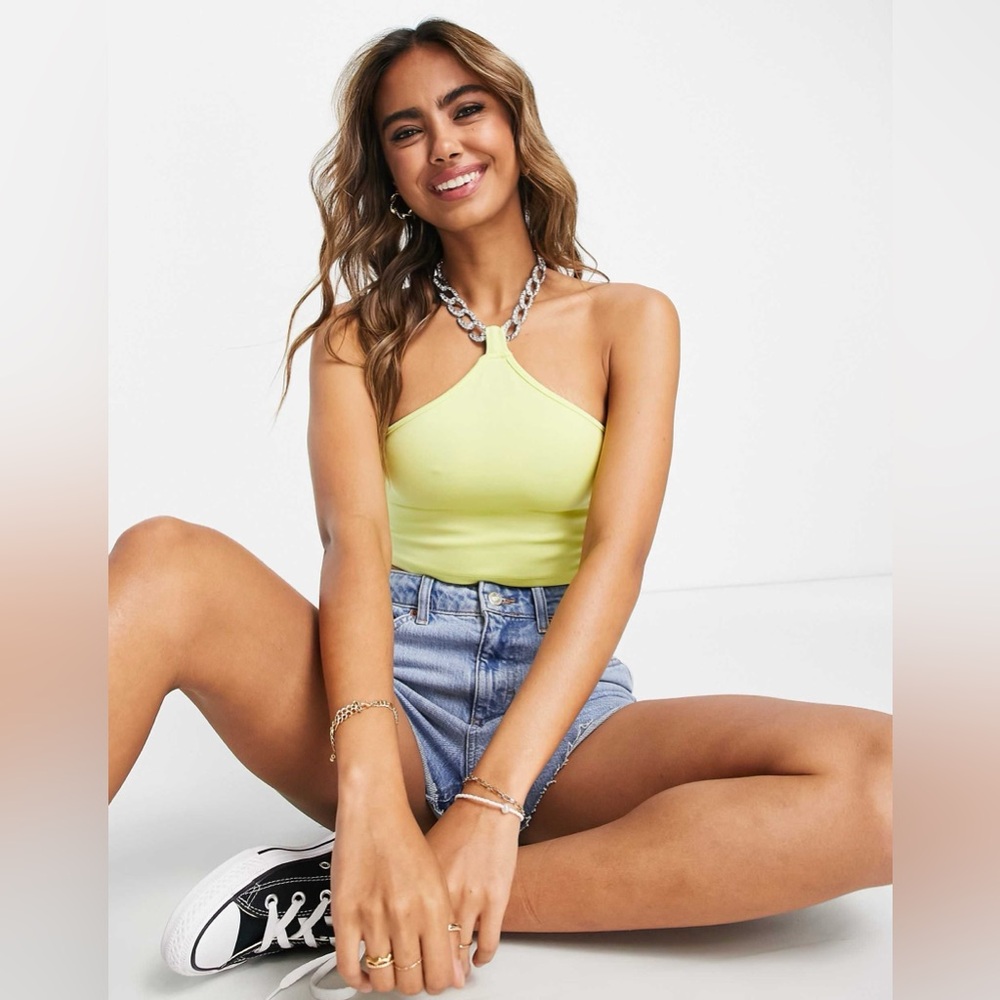 Miss Selfridge diamante chain halter in lime crop top from ASOS. Removable chain